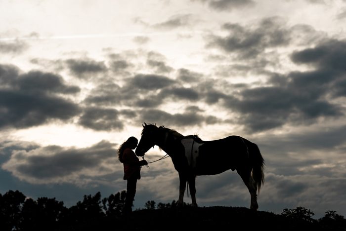 silhouette of girl and her horse
