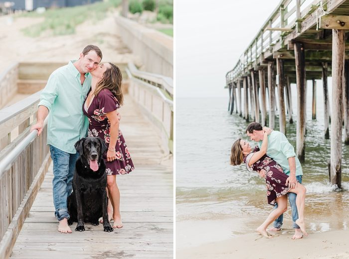 beach couples session with dog
