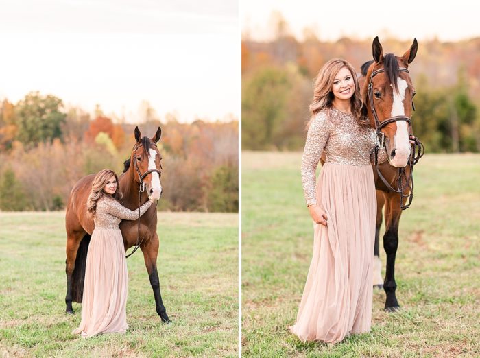 pictures with horse and sequins dress