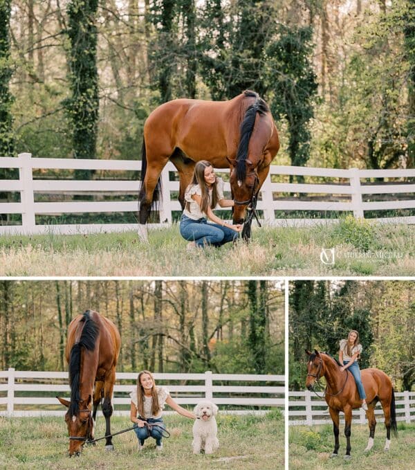 high school senior portraits with horse and dog